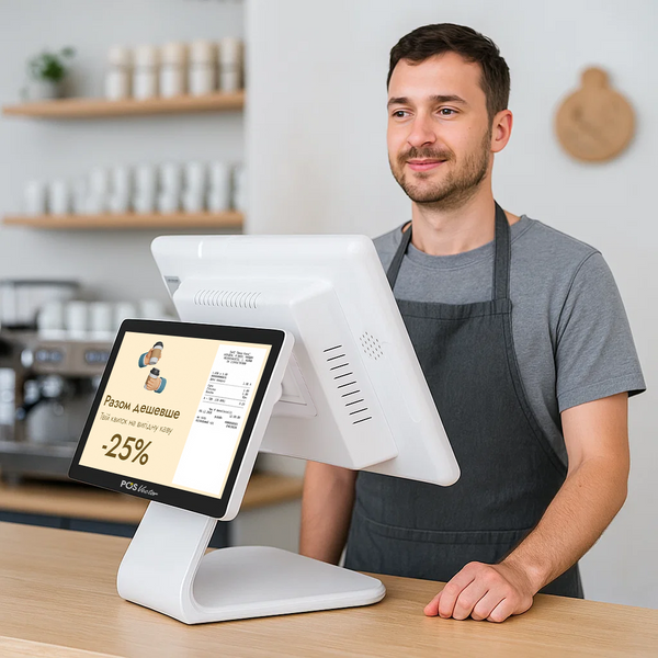 Мощный POS-терминал POS Vector Fabian 15.6&rdquo; Full HD 8/128 ГБ. Сенсорный ПОС терминал на Windows с экраном покупателя P1-2-white фото